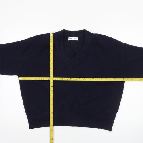 Bershka Women Blue V-Neck Knit Pullover Jumper Size 12