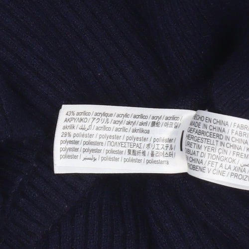 Bershka Women Blue V-Neck Knit Pullover Jumper Size 12