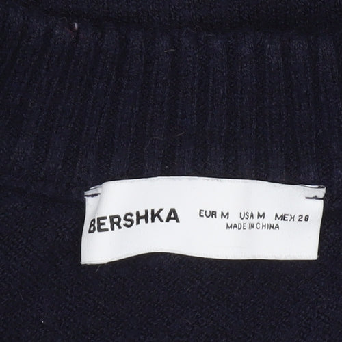 Bershka Women Blue V-Neck Knit Pullover Jumper Size 12