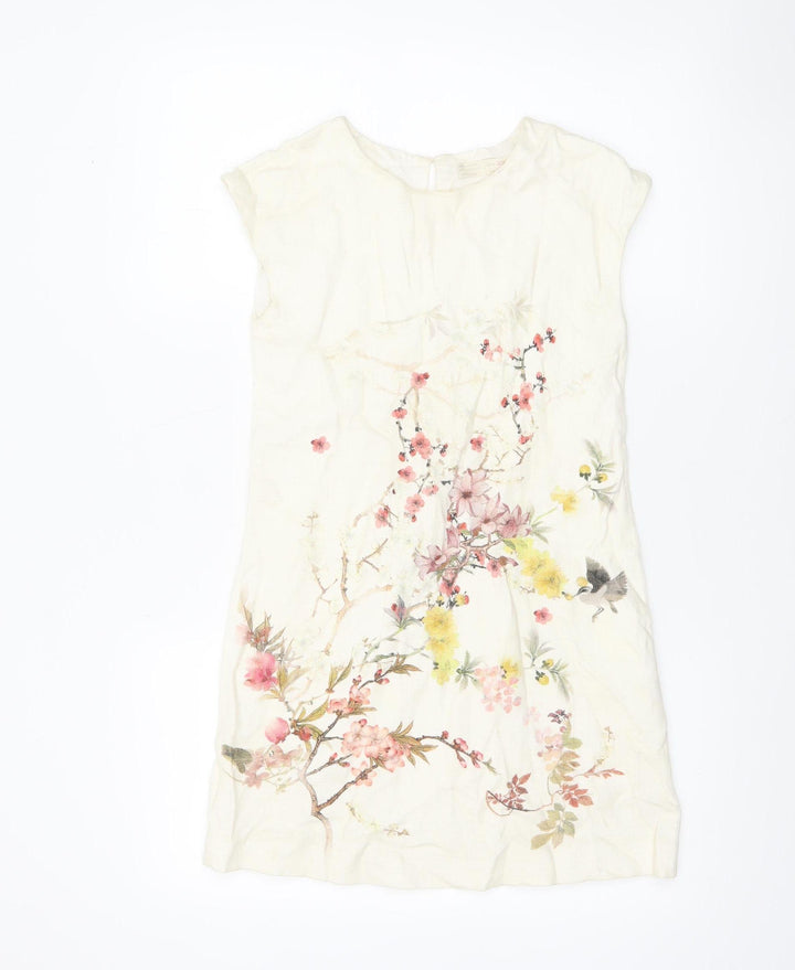 Zara Girls Ivory Floral Cotton Shift Dress 13-14 Years Spring Summer