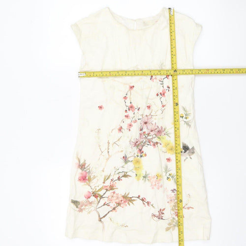 Zara Girls Ivory Floral Cotton Shift Dress 13-14 Years Spring Summer