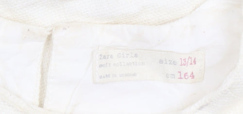 Zara Girls Ivory Floral Cotton Shift Dress 13-14 Years Spring Summer