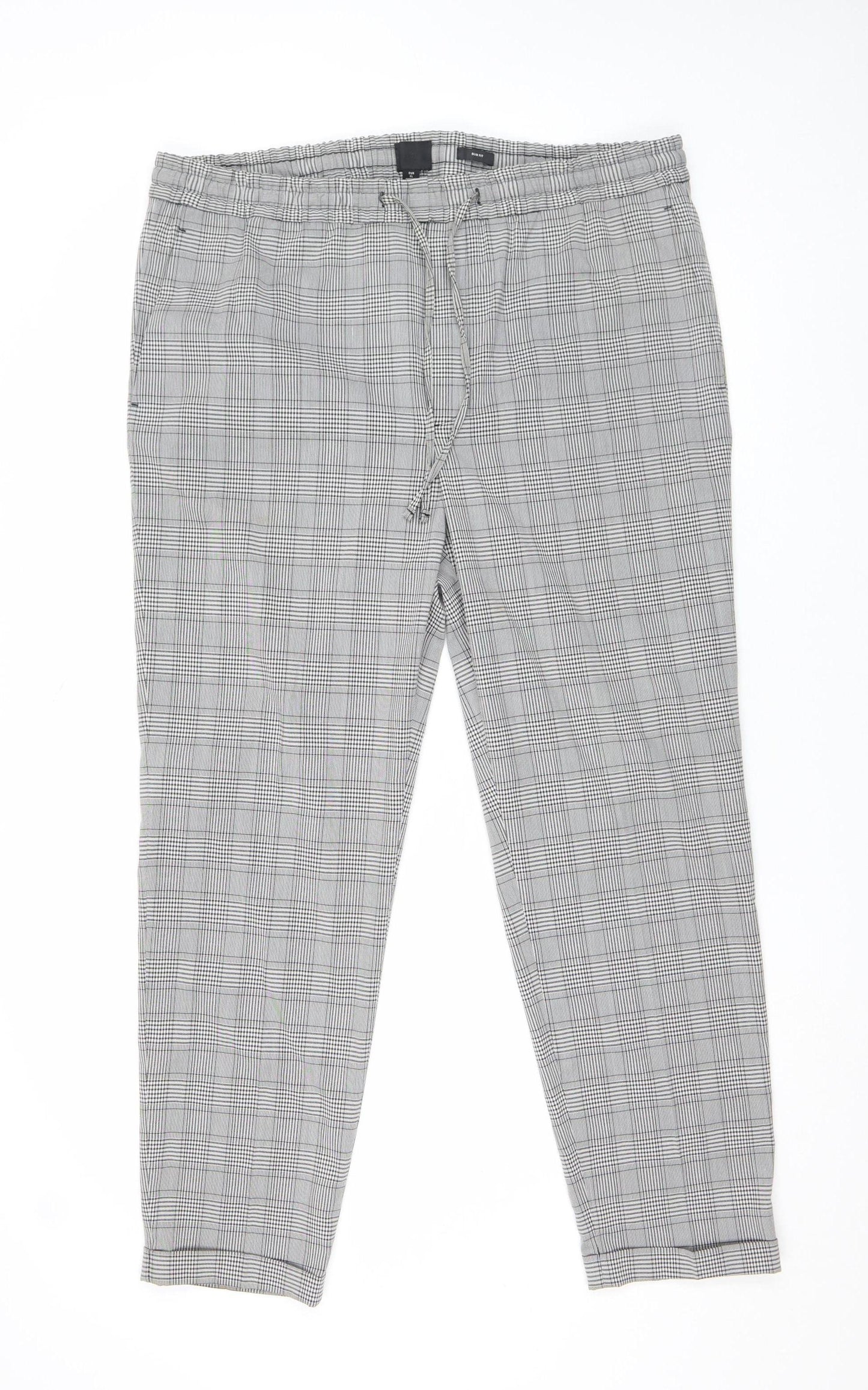 H&M Women's Grey Check Slim Fit Chino Trousers XL