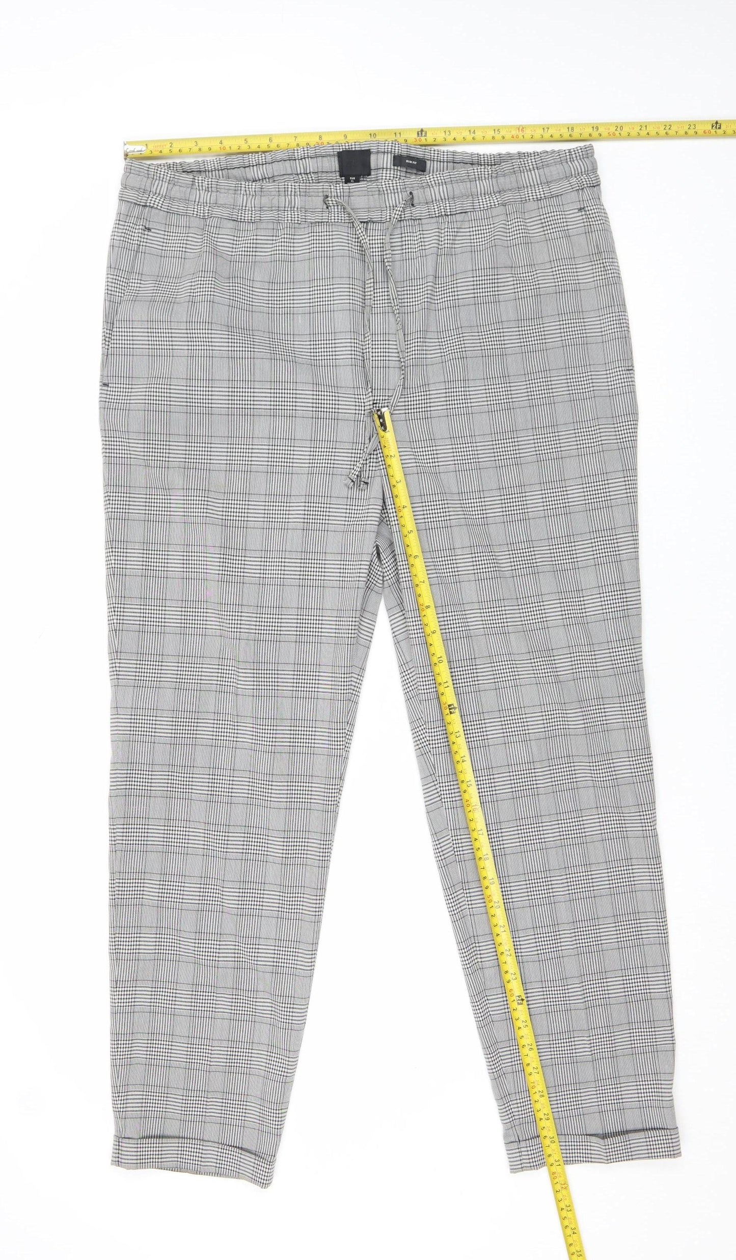 H&M Women's Grey Check Slim Fit Chino Trousers XL