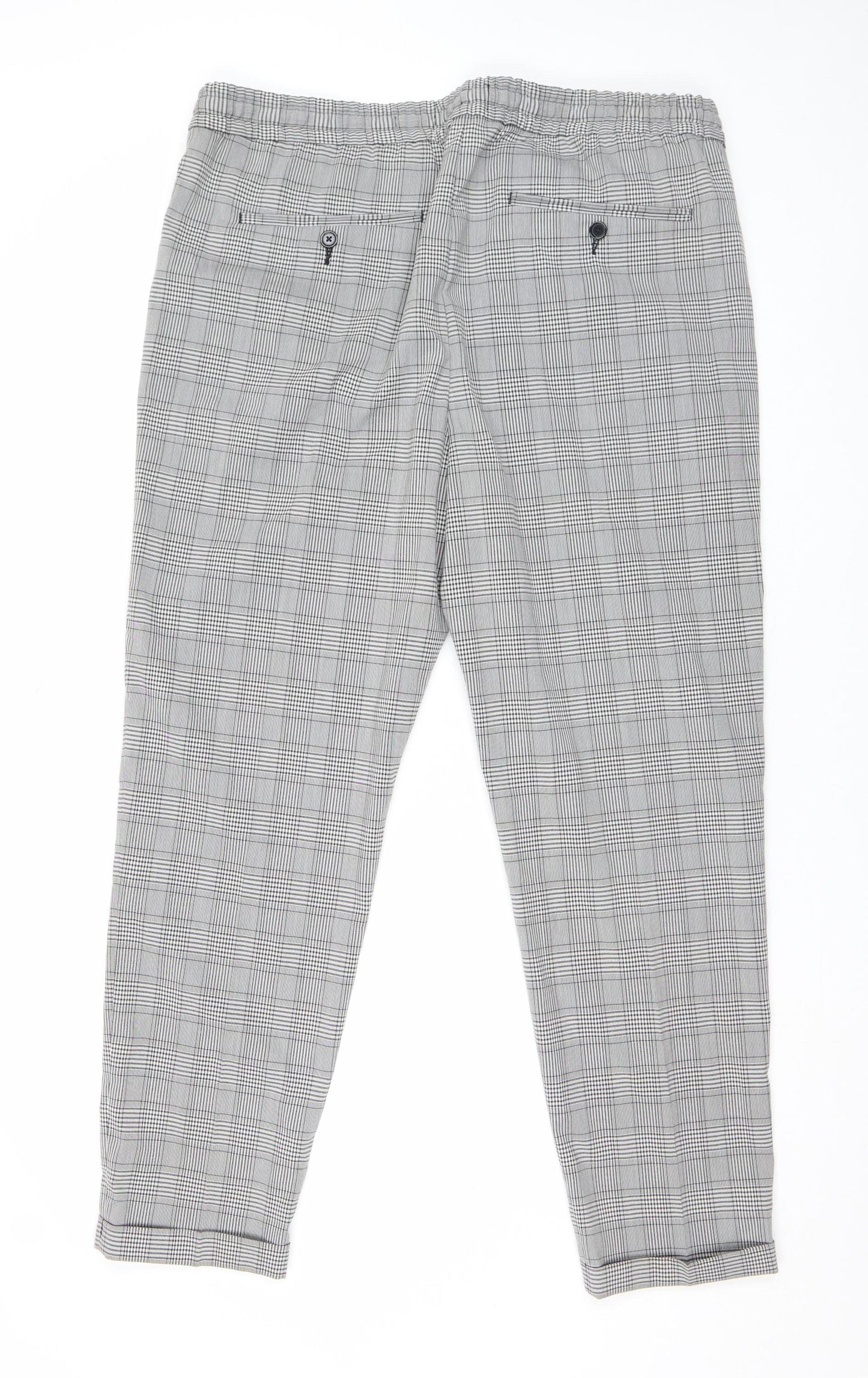 H&M Women's Grey Check Slim Fit Chino Trousers XL