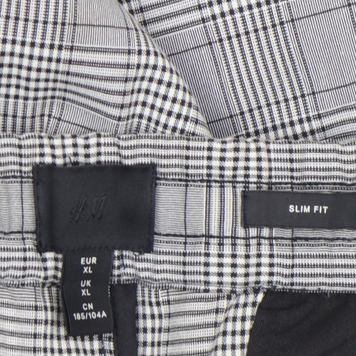 H&M Women's Grey Check Slim Fit Chino Trousers XL