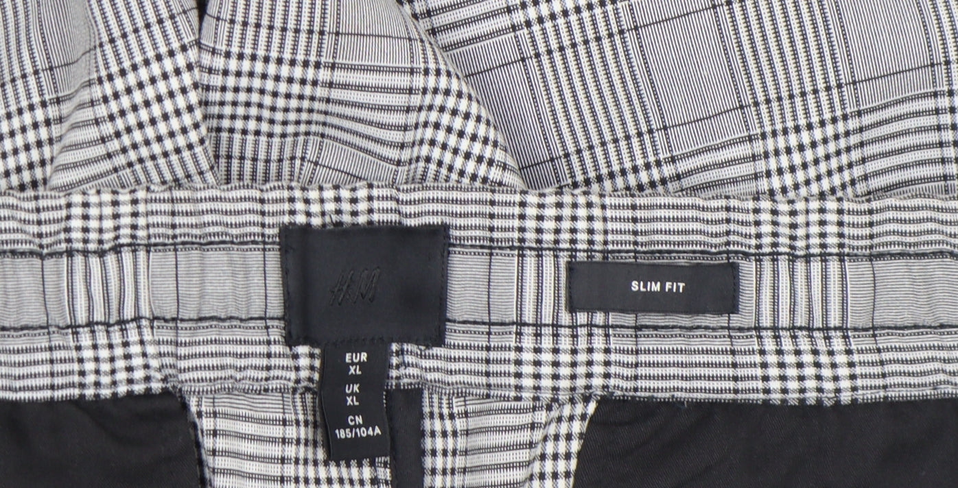 H&M Women's Grey Check Slim Fit Chino Trousers XL
