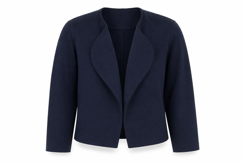 Front view of Diane Von Furstenberg Women's Blue Short Open Blazer, size 8