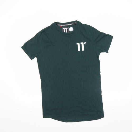 11 Degrees Men’s Green Slim Fit Cotton Crew Neck Short Sleeve T-Shirt S