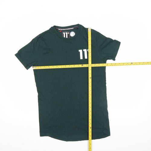 11 Degrees Men’s Green Slim Fit Cotton Crew Neck Short Sleeve T-Shirt S