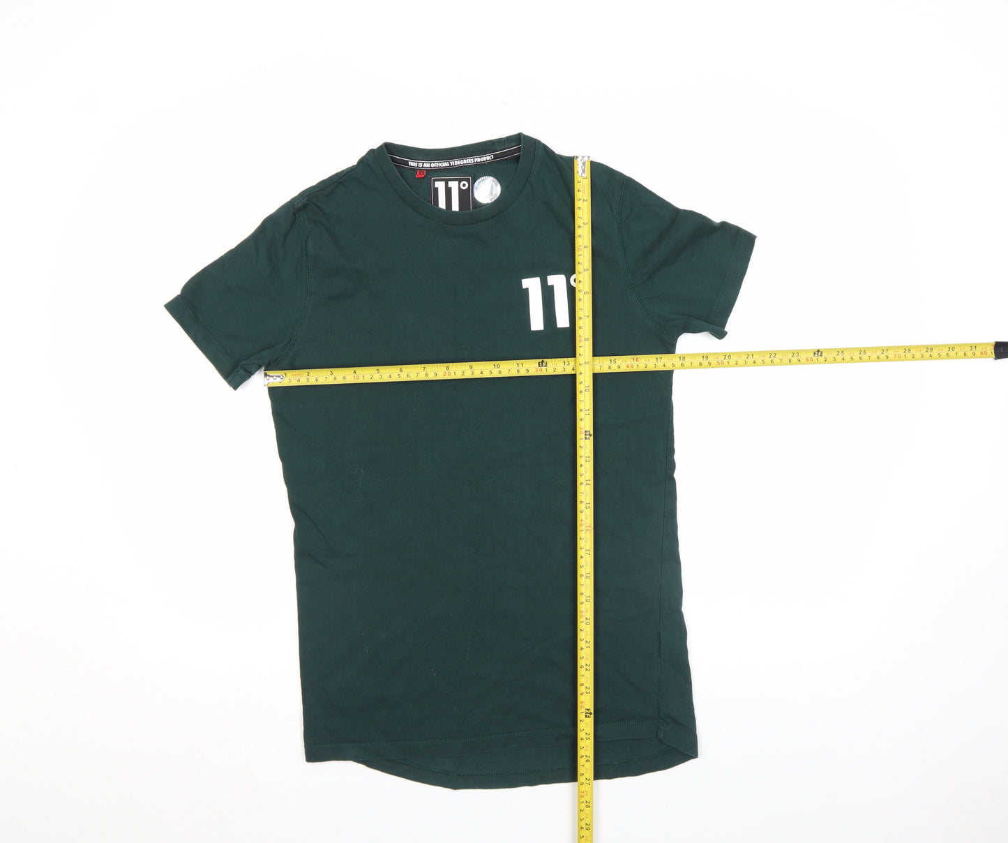 11 Degrees Men’s Green Slim Fit Cotton Crew Neck Short Sleeve T-Shirt S