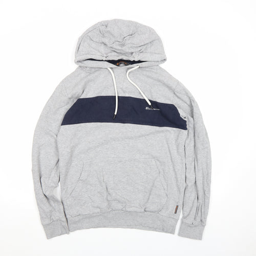 Ben Sherman Mens Grey Pullover Hoodie Size L Drawstring Logo Sweatshirt