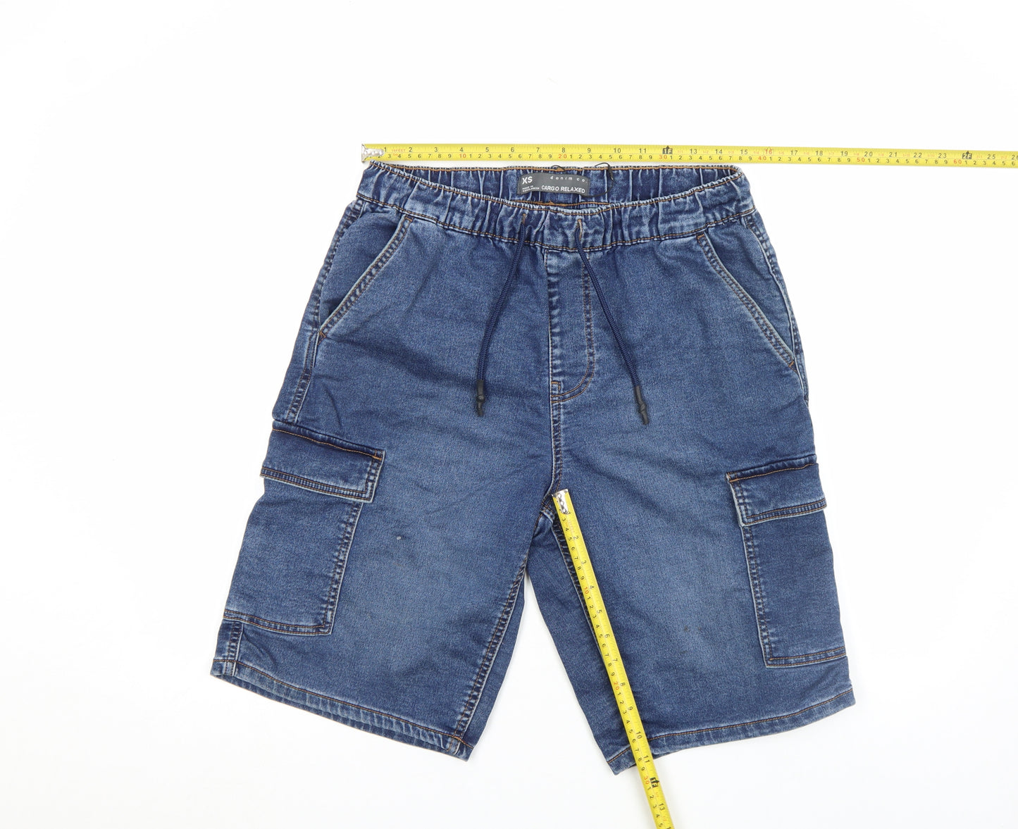 Denim Co Men's Blue XS Cargo Relaxed Denim Shorts Drawstring Waist