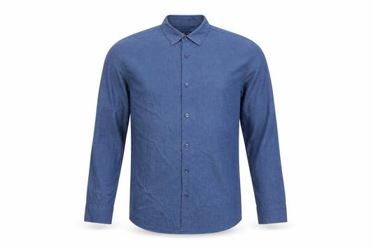 Front view of Dunnes Men's Blue Regular Fit Cotton Long Sleeve Button-Up Shirt -, size L