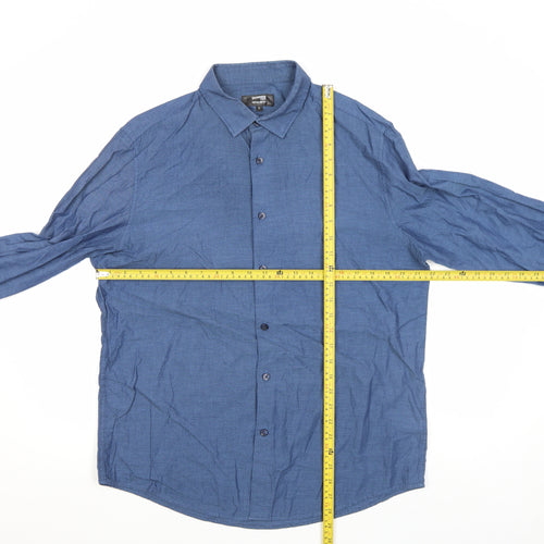 Dunnes Stores Men's Blue Regular Fit Cotton Long Sleeve Button-Up Shirt - Size L