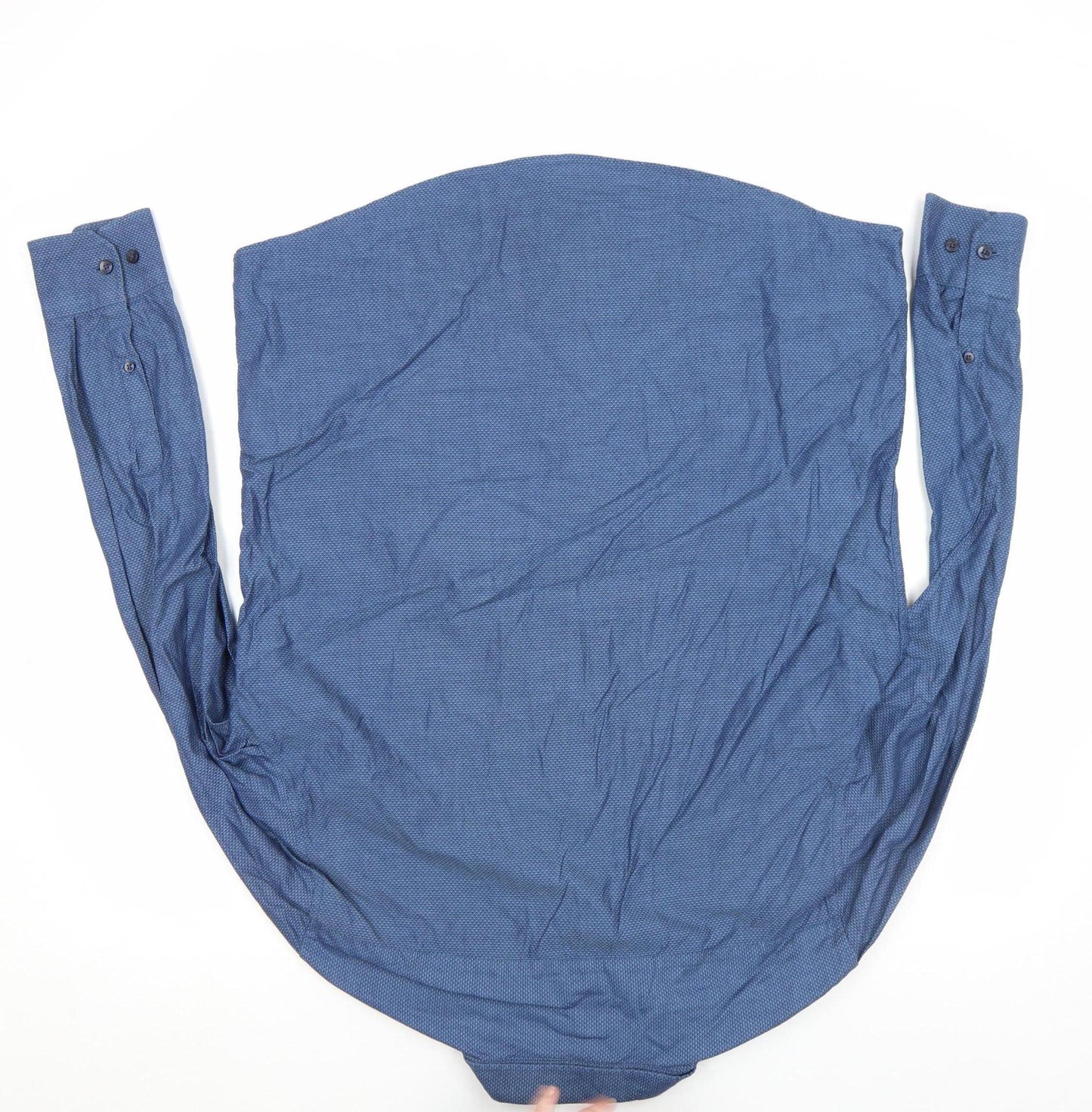 Dunnes Stores Men's Blue Regular Fit Cotton Long Sleeve Button-Up Shirt - Size L
