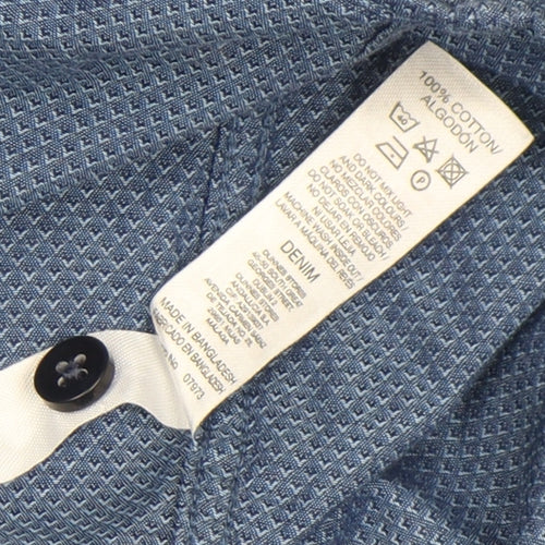 Dunnes Stores Men's Blue Regular Fit Cotton Long Sleeve Button-Up Shirt - Size L
