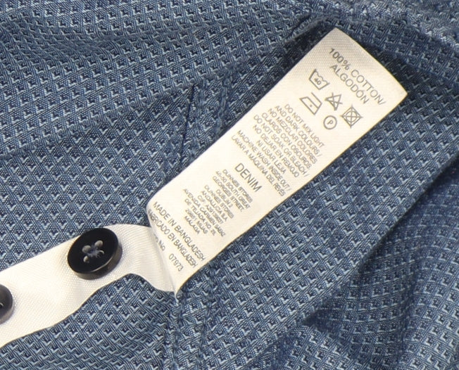 Dunnes Stores Men's Blue Regular Fit Cotton Long Sleeve Button-Up Shirt - Size L