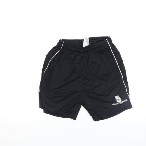 Surridge Boys Black Athletic Sports Shorts YTH Polyester Elastic Waist