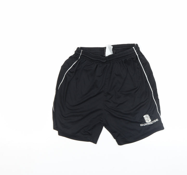 Surridge Boys Black Athletic Sports Shorts YTH Polyester Elastic Waist