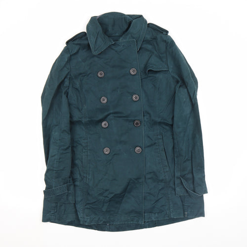 FatFace Women Green Cotton Pea Coat Size 10 Double-Breasted Classic