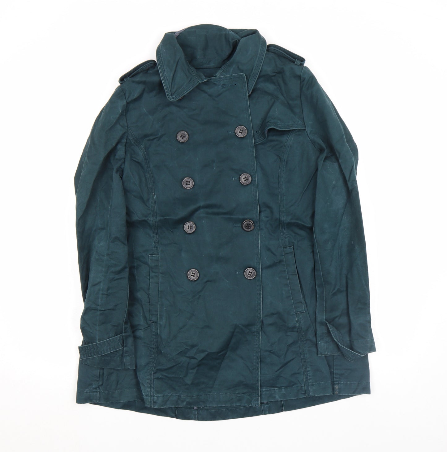 FatFace Women Green Cotton Pea Coat Size 10 Double-Breasted Classic