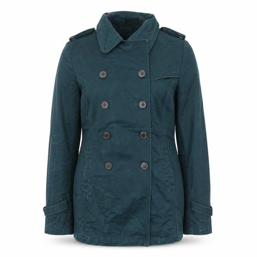 FatFace Women Green Cotton Pea Coat Size 10 Double-Breasted Classic