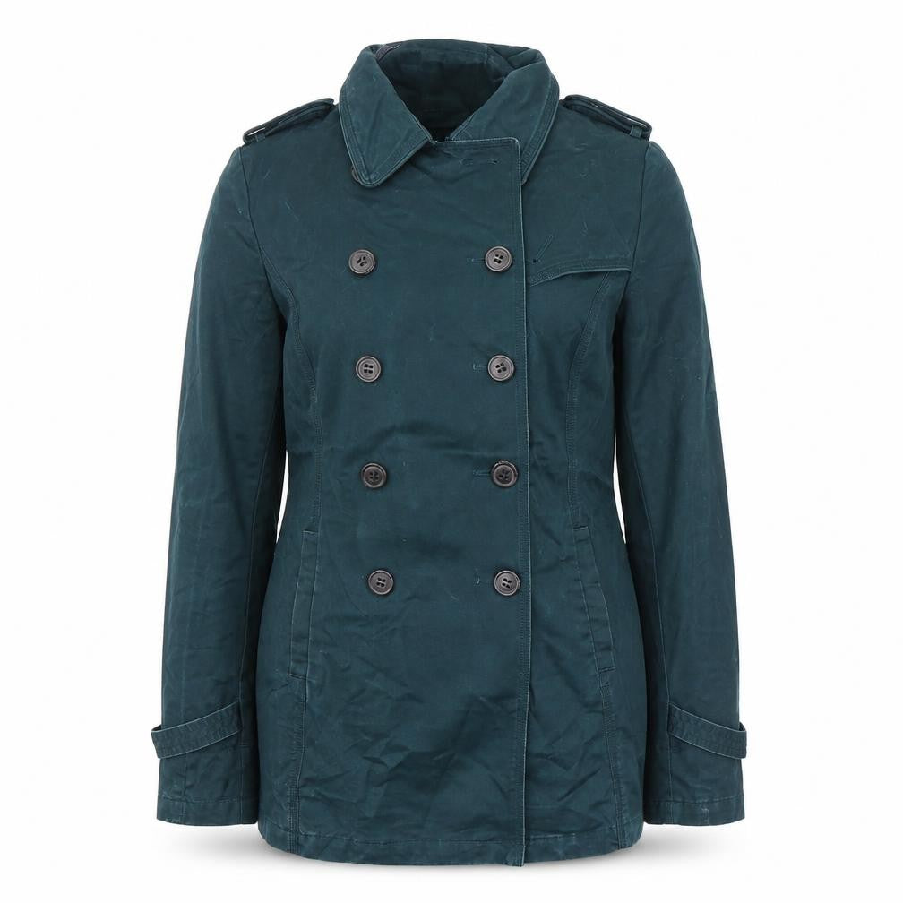 FatFace Women Green Cotton Pea Coat Size 10 Double-Breasted Classic