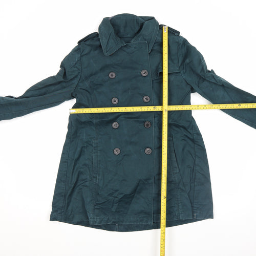 FatFace Women Green Cotton Pea Coat Size 10 Double-Breasted Classic