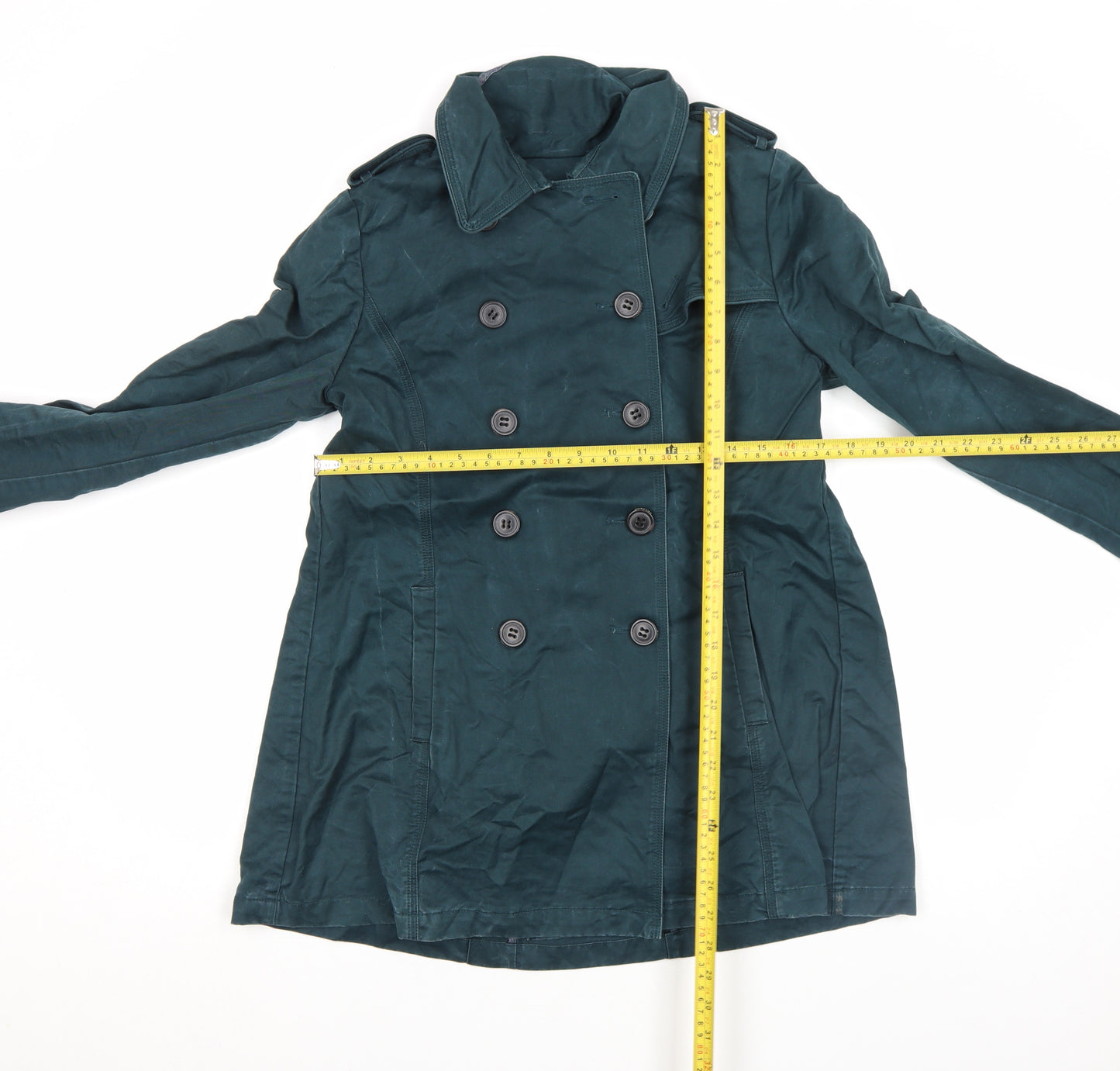 FatFace Women Green Cotton Pea Coat Size 10 Double-Breasted Classic