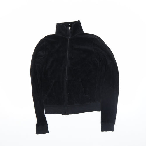 Juicy Couture Girls Black Velour Track Jacket M Zip Front Activewear