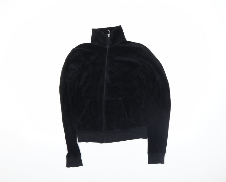 Juicy Couture Girls Black Velour Track Jacket M Zip Front Activewear
