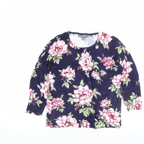 Laura Ashley Women’s Navy Floral Button-Up Top UK 10 Cotton Blend