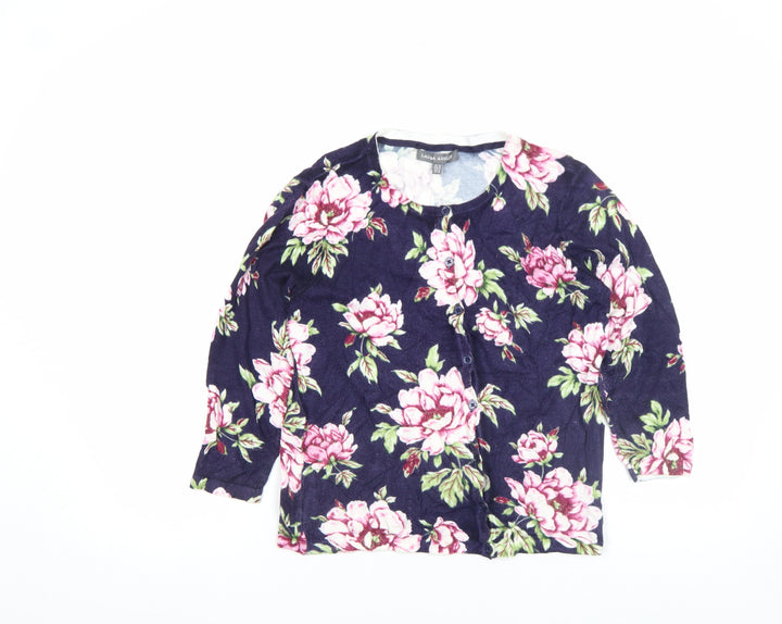 Laura Ashley Women’s Navy Floral Button-Up Top UK 10 Cotton Blend