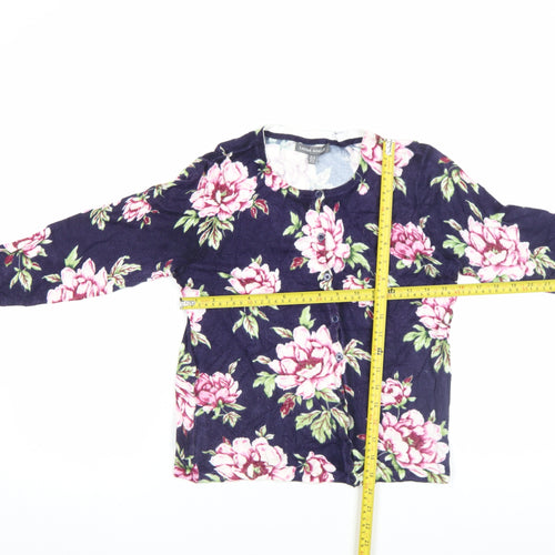 Laura Ashley Women’s Navy Floral Button-Up Top UK 10 Cotton Blend