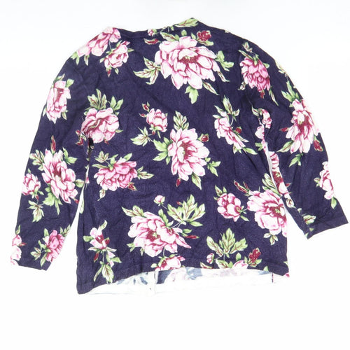 Laura Ashley Women’s Navy Floral Button-Up Top UK 10 Cotton Blend