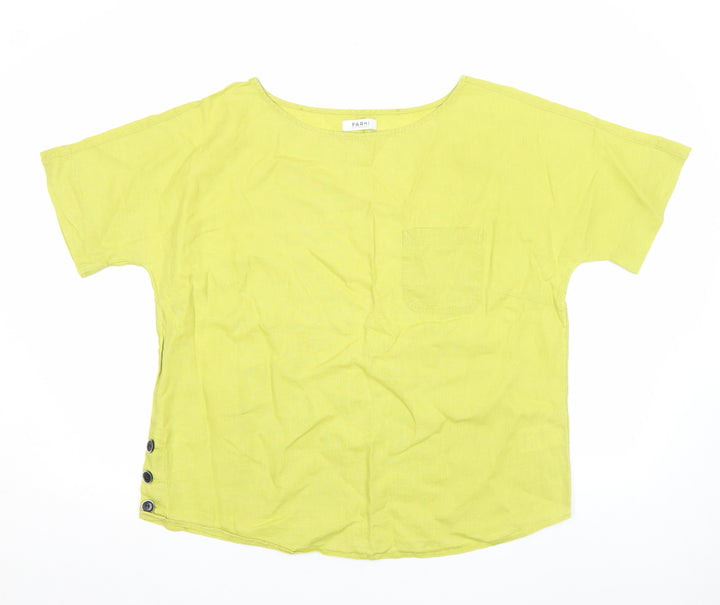 Farhi by Nicole Farhi Women's Green Linen Short Sleeve Blouse Size XL