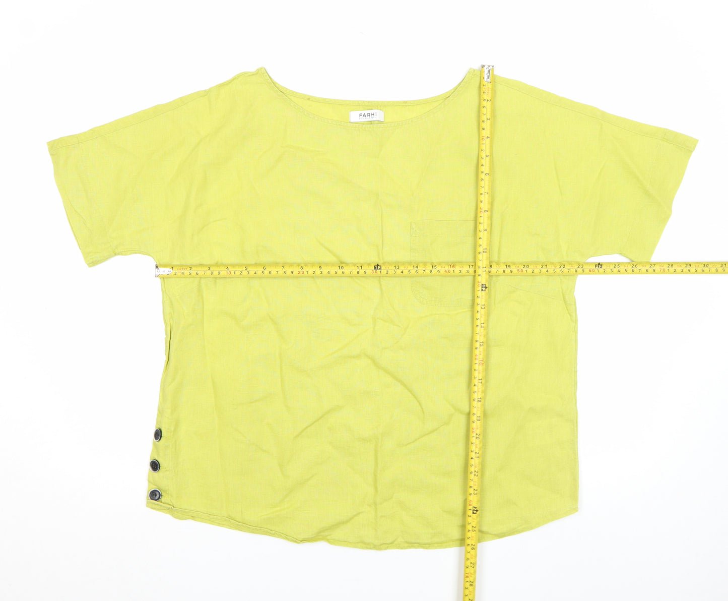 Farhi by Nicole Farhi Women's Green Linen Short Sleeve Blouse Size XL