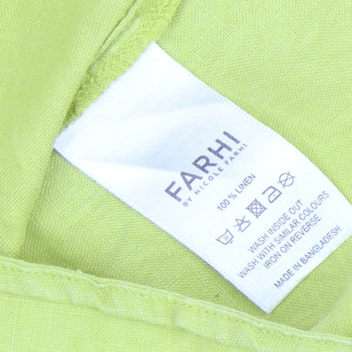 Farhi by Nicole Farhi Women's Green Linen Short Sleeve Blouse Size XL
