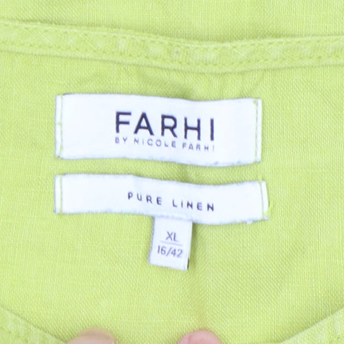 Farhi by Nicole Farhi Women's Green Linen Short Sleeve Blouse Size XL