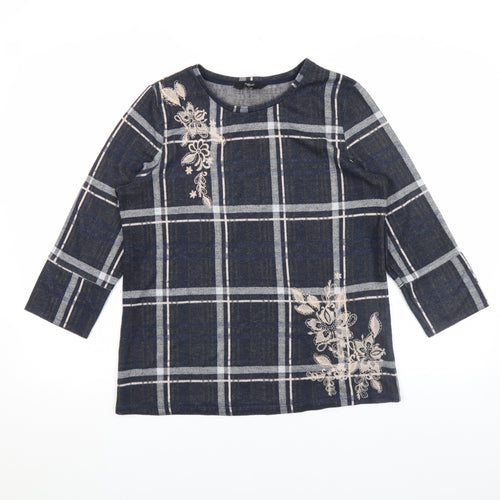Next Womens Blue Plaid Embroidered Tunic Blouse Size 10