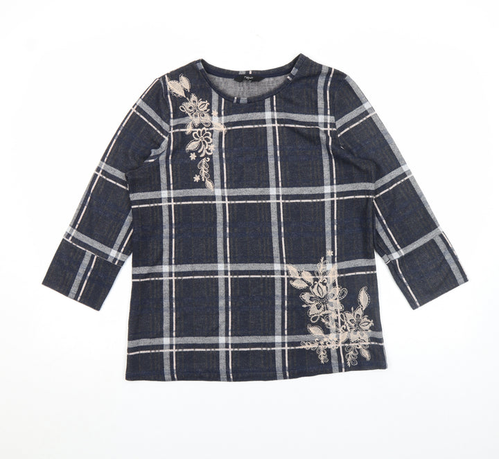 Next Womens Blue Plaid Embroidered Tunic Blouse Size 10