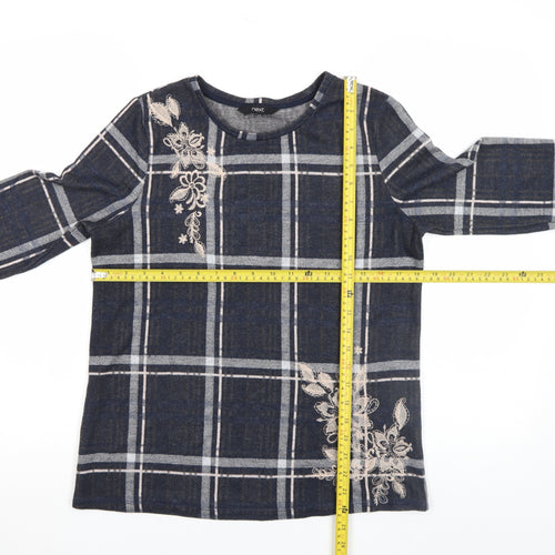Next Womens Blue Plaid Embroidered Tunic Blouse Size 10
