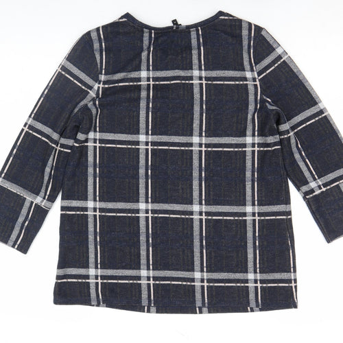 Next Womens Blue Plaid Embroidered Tunic Blouse Size 10