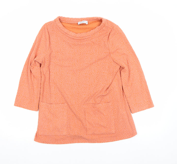 Gallery Women’s Orange Tunic Blouse S 3/4 Sleeve Round Neck