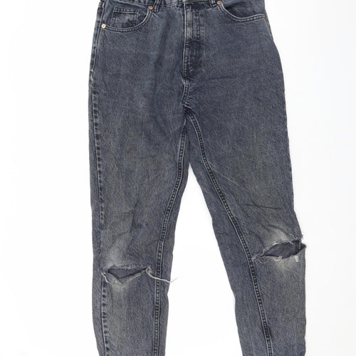 Zara Women’s Grey High Rise Mom Jeans Size 10 Distressed Denim