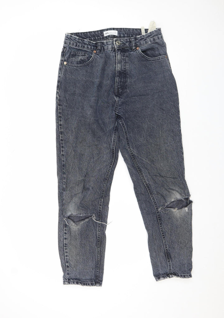Zara Women’s Grey High Rise Mom Jeans Size 10 Distressed Denim