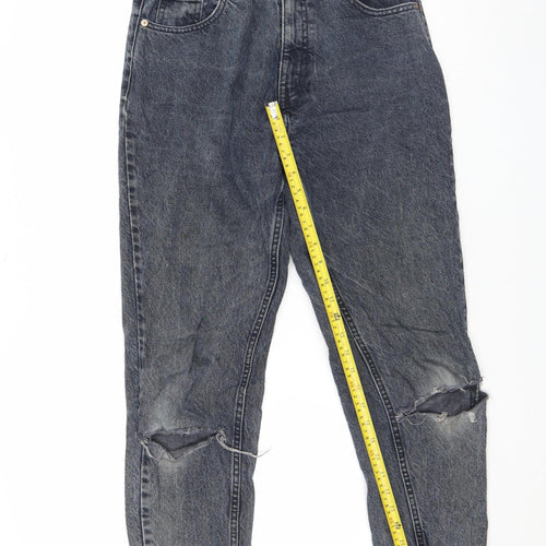 Zara Women’s Grey High Rise Mom Jeans Size 10 Distressed Denim