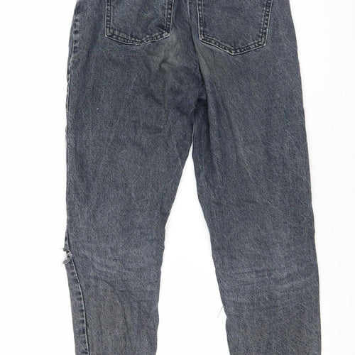 Zara Women’s Grey High Rise Mom Jeans Size 10 Distressed Denim