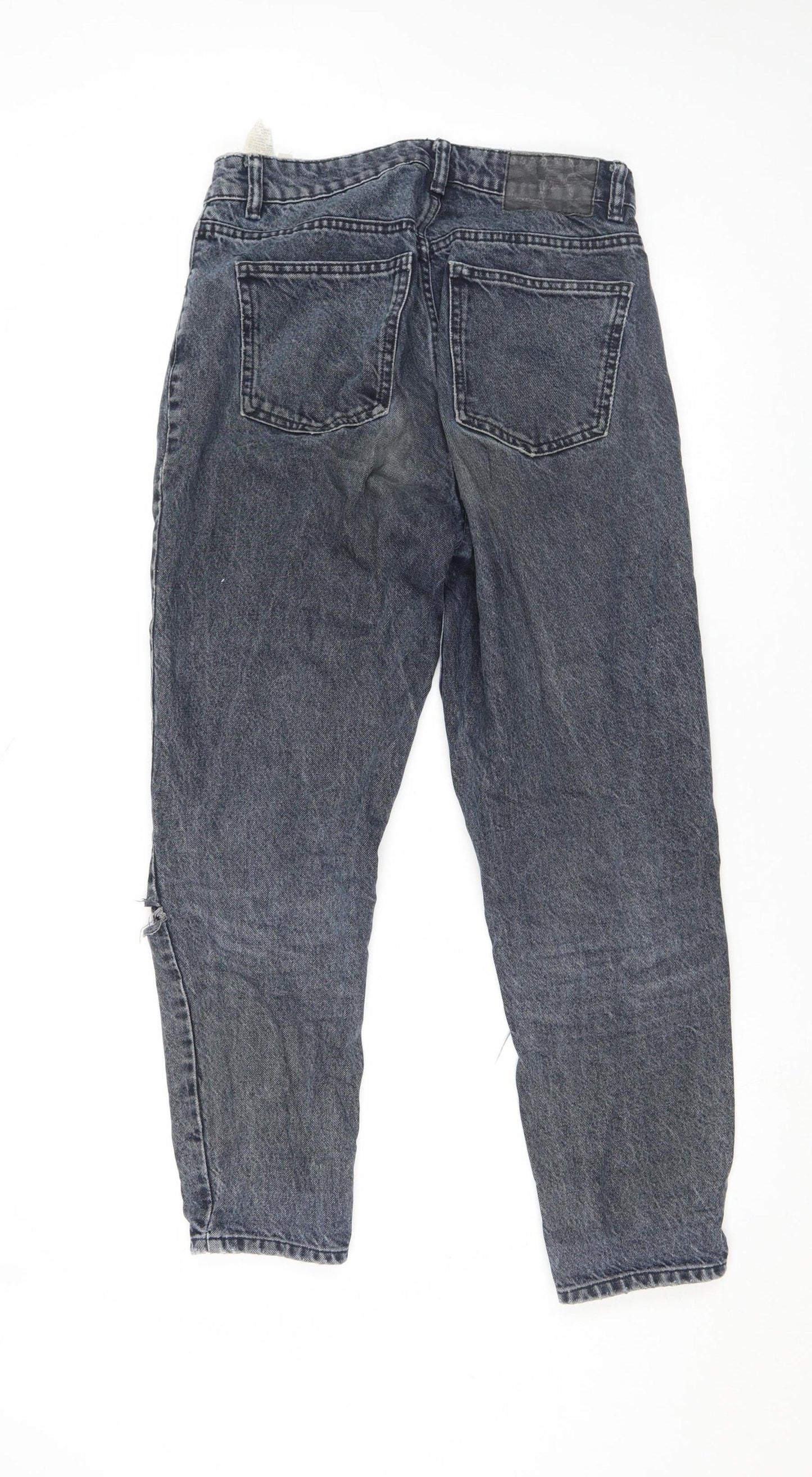Zara Women’s Grey High Rise Mom Jeans Size 10 Distressed Denim